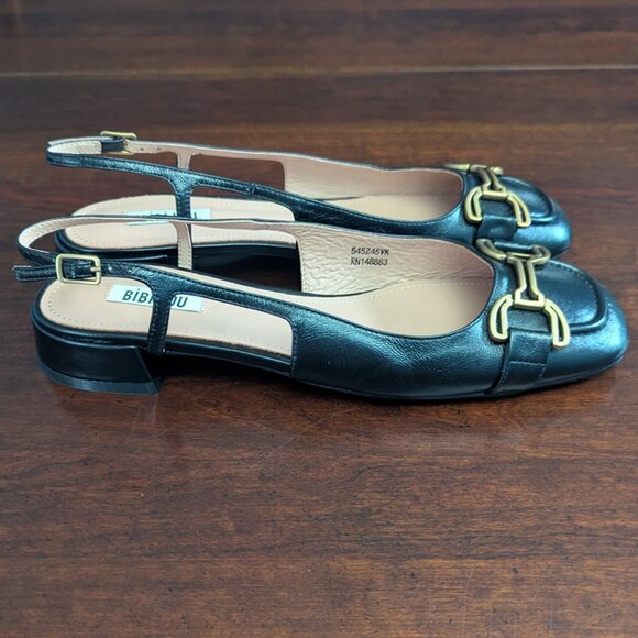 Anthropologie BiBi Lou Womens Sz 41 Black Slingback Flats Pumps Horsebit Shoes - Picture 2 of 6